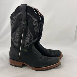 Men's Black Western Cowboy Boots with Embroidered Shaft McAllen